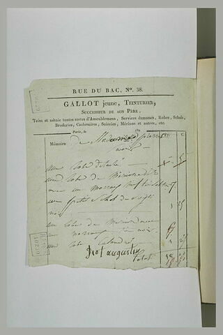 Notes manuscrites sur un papier de teinturier, image 1/1
