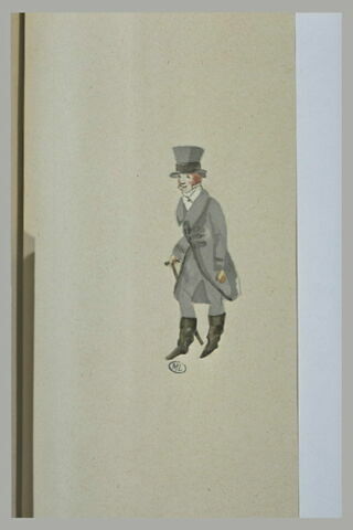 Homme en redingote coiffé d'un gibus, image 1/1