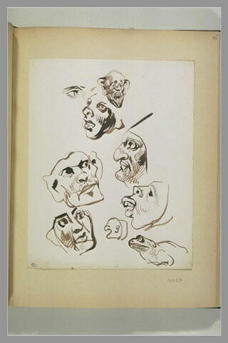 Etudes de têtes d'hommes et d'animal et caricatures, image 1/1