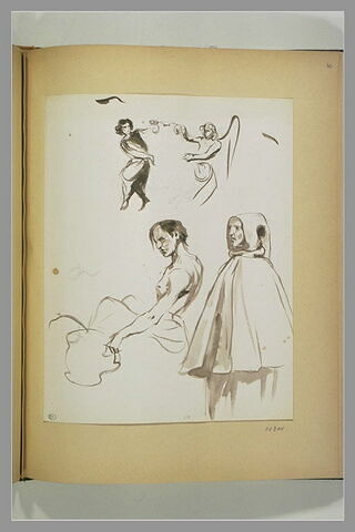 Deux anges tenant un écusson ; une figure demi nue ; un moine, image 1/1