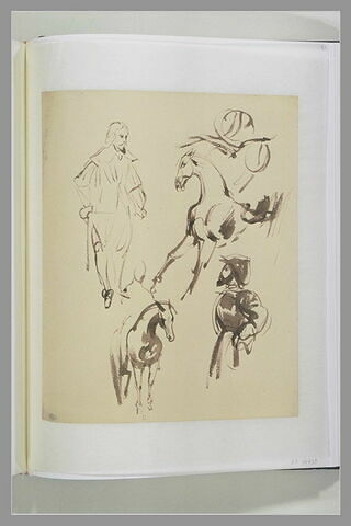 Etudes de chevaux, de cavaliers et deux figures, image 1/1