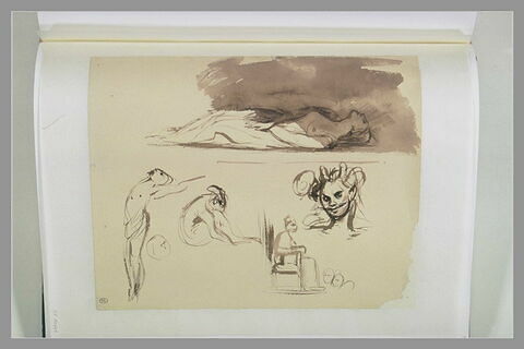 Etudes de figures nues, d'une tête et d'un ecclésiastique, image 1/1