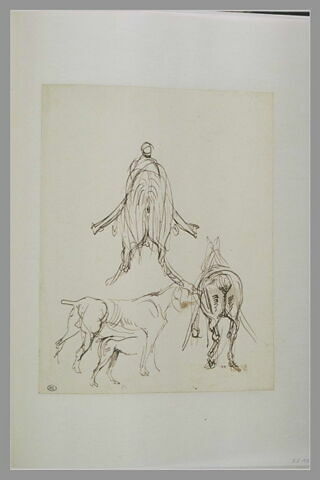 Etudes d'un homme sur un chameau, d'un chien et d'un cheval, image 1/1