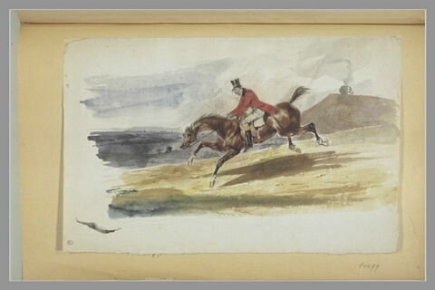 Cavalier galopant vers la gauche, dans la campagne, image 1/1
