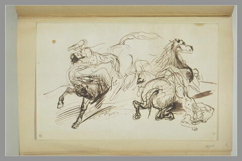 Deux études d'homme nu, l'un attaché à un cheval, l'autre tombant de cheval, image 1/1