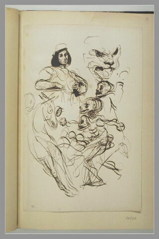 Etudes : tête de lionne ; homme ; mort effrayant un cavalier, image 2/2