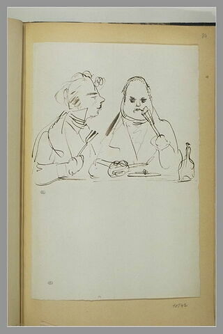 Caricature de deux hommes attablés, mangeant