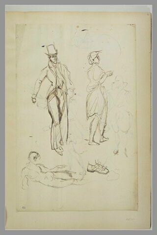 Un élégant en costume 1830 ; figure ; homme couché ; chaussure, image 1/1