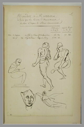 Etudes de nus, d'une tête et une figure volante, image 1/1