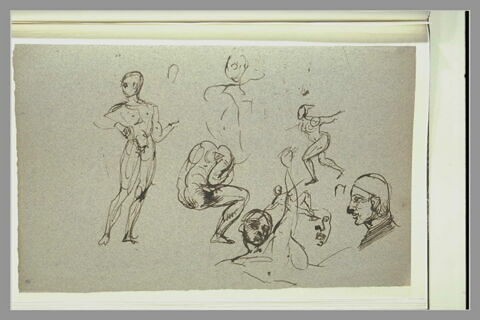 Etudes de plusieurs figures et deux têtes, image 1/1