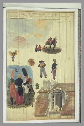 Etude de ciel bleu avec des nuages roux ; mansarde ; figures, image 2/2