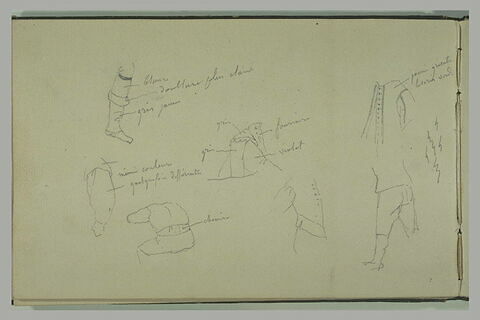 Etudes de costumes et notes manuscrites, image 1/1