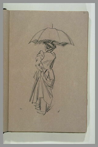 Femme de dos, s'abritant d'un parapluie