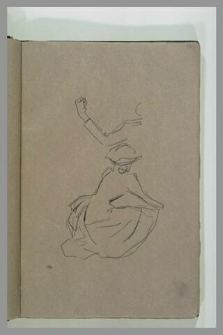 Femme assise à terre, de dos, et bras au poing serré, image 1/1