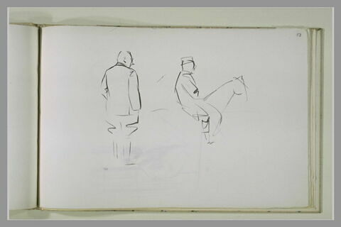 Homme debout, de dos, et cavalier, image 1/1