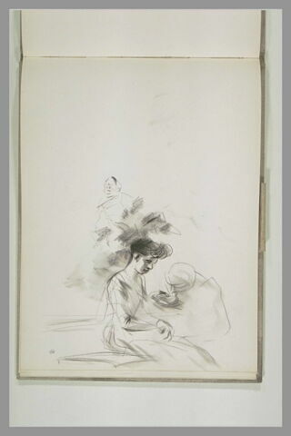 Homme tenant la main d'une femme assise ; coquis d'un homme, image 1/1