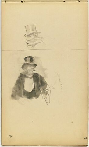 Deux études d'hommes en buste, portant chapeau-claque, image 1/2