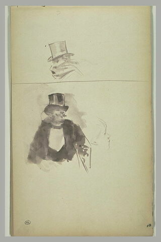Deux études d'hommes en buste, portant chapeau-claque, image 2/2