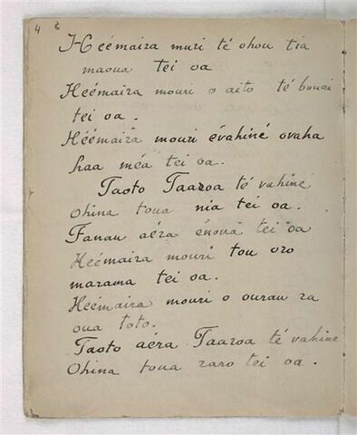 Texte manuscrit en langue tahitienne