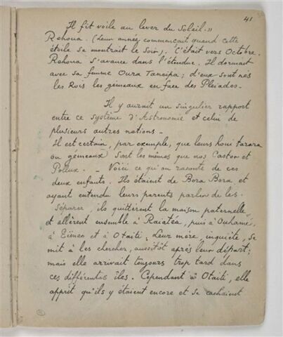 Texte manuscrit en langue française