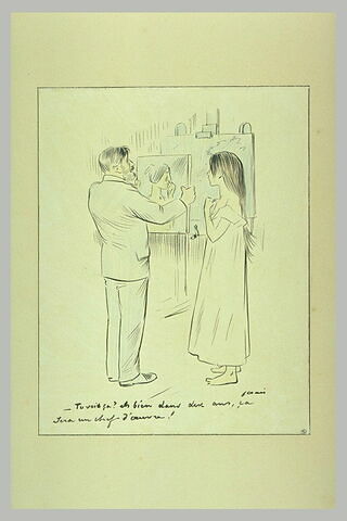 Un homme debout, tenant un tableau et une femme en chemise, image 2/2