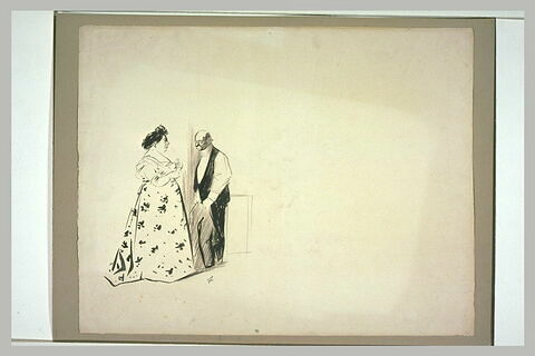 Une dame en toilette de bal et un homme tenant son habit à la main, image 2/2