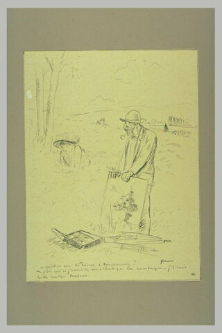 Dans un champ, un homme tenant une toile et une femme, image 1/1