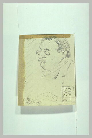 Tête d'homme portant des binocles, de profil à gauche ; croquis d'un homme, image 1/1