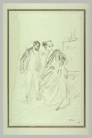 Homme près d'une femme devant un tableau sur un chevalet, image 1/1