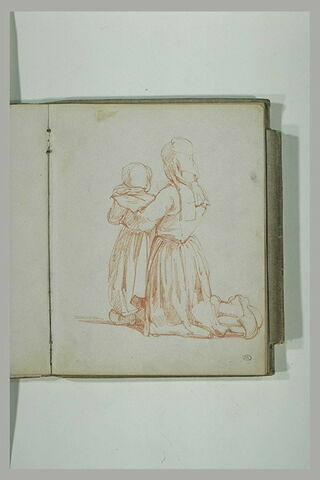 Femme agenouillée, tenant devant elle une fillette debout, image 1/1