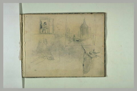 Figures, paysage avec un moulin, chèvre, femme à sa fenêtre,..., image 1/1