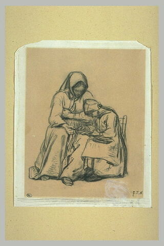Paysanne assise, coiffée d'une étoffe, avec une fillette, image 2/2
