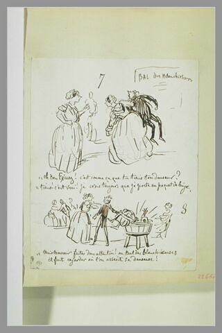 Caricatures : couple de danseurs au bal des blanchisseuses ; scène de bain, image 1/1