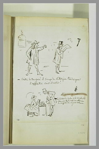 Caricature : homme désignant un bourgeois lisant un journal ; homme et femme, image 1/1