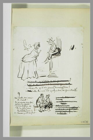 Caricatures : deux femmes travesties ; un arabe et une débardeuse, image 1/1