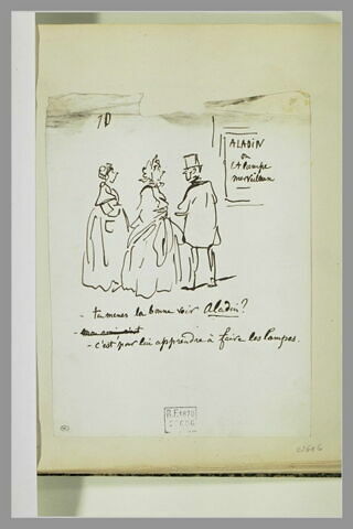 Caricature : bourgeois auprès de l'affiche 'Aladin ou la lampe merveilleuse', image 2/2