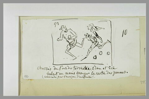 Caricature : tableau représentant Adam et Eve courant, image 1/1