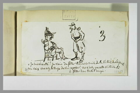Caricature : soldat allemand assis conversant avec un soldat français debout, image 1/1