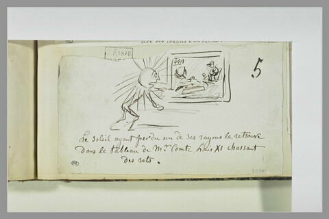 Caricature : le soleil regardant un tableau de Comte, image 1/1