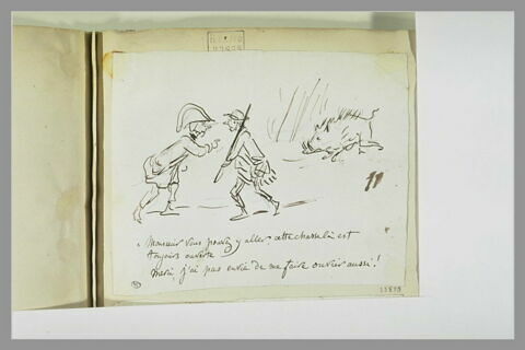 Caricature : un garde-chasse, un chasseur et un sanglier, image 1/1