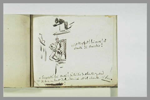Caricature : un personnage à une fenêtre s'adressant à un ramoneur, image 1/1