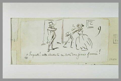 Caricature : un bourgeois regardant un couple s'embrasser, image 1/1