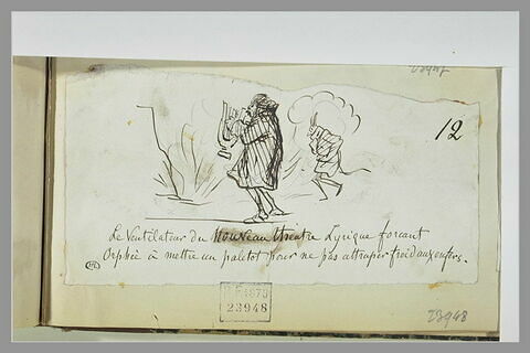 Caricature : Orphée emmitouflé tenant une lyre à la main