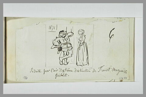 Caricature : Parodie d'un tableau numéroté 1874 : une homme, une jeune femme