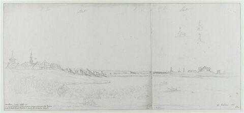 Village à gauche au bord d'une rivière. Vue de Welhau, l'Empereur poursuivant les russes après la bataille de Fiedland, juin 1807