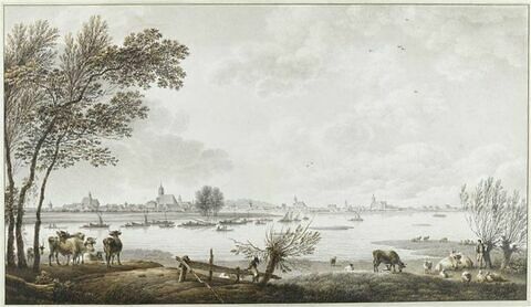 Vue de Brandebourg avec au premier plan des animaux paissant, image 1/1