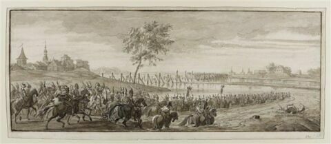 Corps de cavalerie traversant une rivière à gué, image 1/1