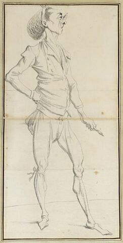 Portrait-charge de l'architecte Rousseau, en pied