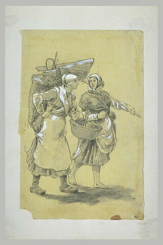 Deux femmes portant des épuisettes, marchant
