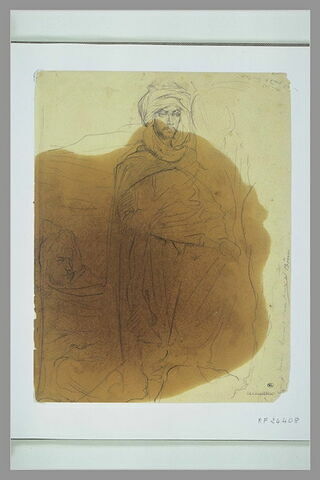Arabe debout, de trois quarts vers la droite, un arabe assis derrière lui, image 1/1